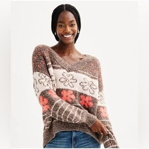 SO Sonoma New V-Neck Pullover Daisy Brown Orange Oversized L